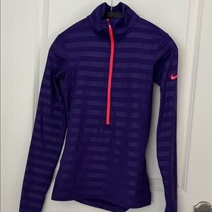 Nike Pro Dry-Fit Deep Purple Striped Half-Zip with Pink Accents